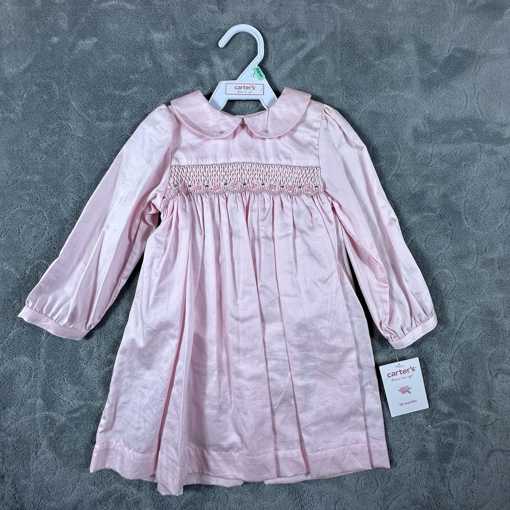Vintage Carters Baby Dress & Bloomers 18 Month Smocked Pink Long Slv Embroidered